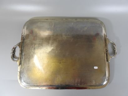 Silver plated metal tray with two handles,...