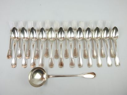 SILVER METAL KITCHEN with twelve large spoons,...