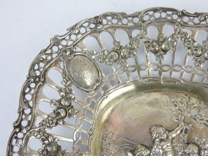Square silver openwork CUP with central decoration...