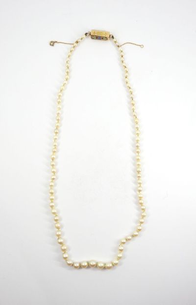 NECKLACE of pearls in fall, clasp in yellow...