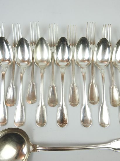 SILVER METAL KITCHEN with twelve large spoons,...