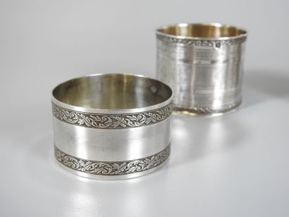 THREE silver napkin rings, Minerve mark....