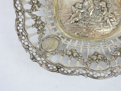 Square silver openwork CUP with central decoration...