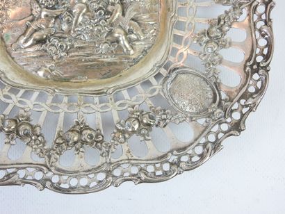Square silver openwork CUP with central decoration...