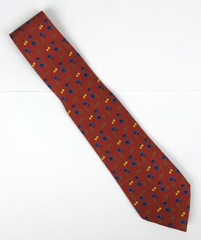 HERMES - Paris : Silk tie with flowers and...
