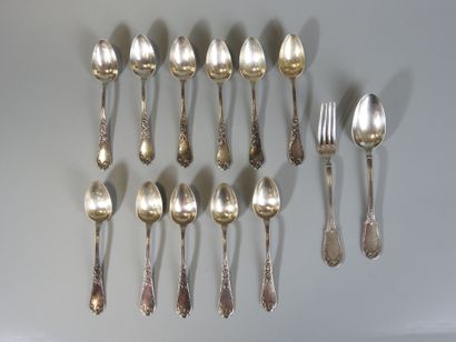 Eleven silver spoons, hallmark Minerve, Art...