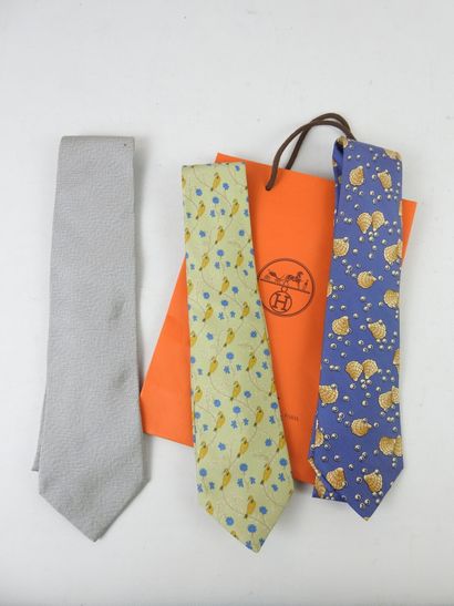 HERMES-PARIS: two silk ties. Worn from use....