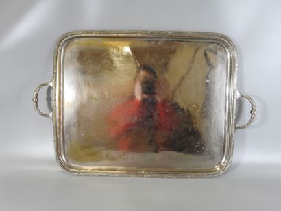 Silver plated metal tray with two handles,...