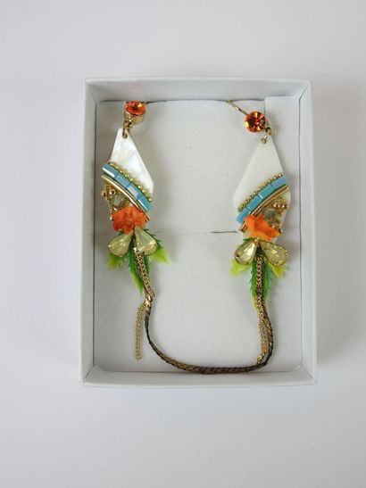 Pair of fancy earrings in gold metal, mother-of-pearl...