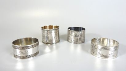 THREE silver napkin rings, Minerve mark....