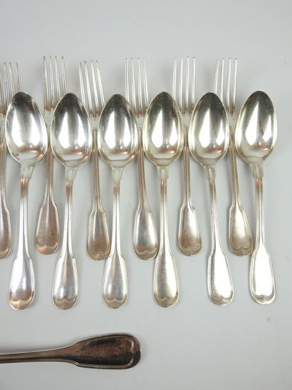 SILVER METAL KITCHEN with twelve large spoons,...