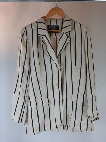 BURBERRYS: Linen jacket with navy stripes...