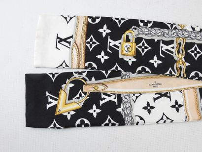 LOUIS VUITTON-PARIS: Black silk twilly. Wear...