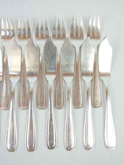 TWELVE FISH CUTLERY in silver plated metal....