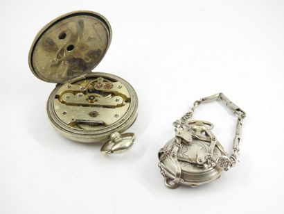 Silver pocket watch (damaged glass) and silver...