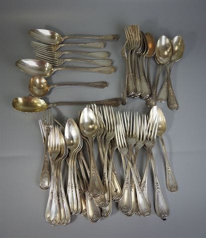 Part of a silver cutlery set with Silz inscription,...