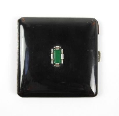 POUDRIER in black lacquered silver metal,...