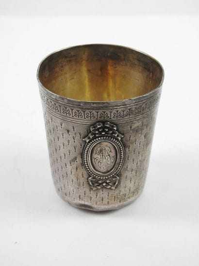 Guilloche silver curon cup, Minerva mark...