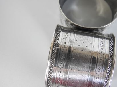 THREE silver napkin rings, Minerve mark....