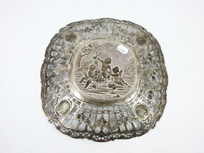 Square silver openwork CUP with central decoration...