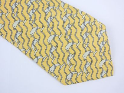 HERMES - Paris : Silk tie with dolphin design....