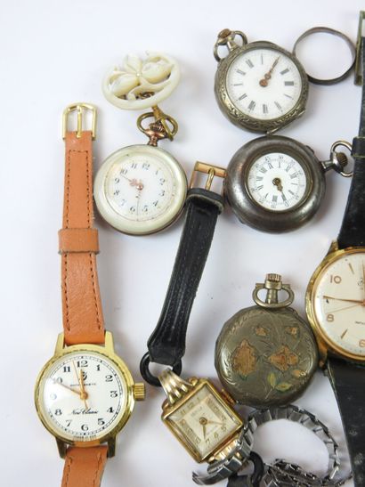 Lot of three silver neck watches. Join one...