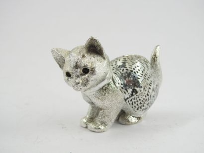 CHRISTOFLE : Miniature cat in silver plated...