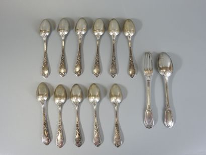 Eleven silver spoons, hallmark Minerve, Art...