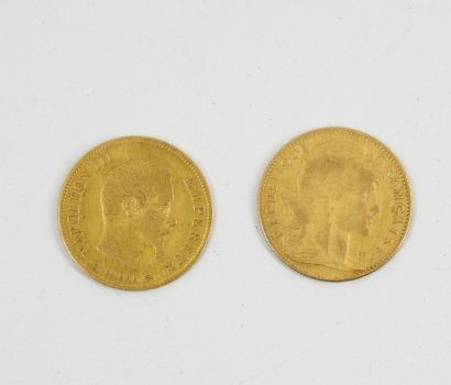 TWO 10 francs gold coins 1857 and 1907
