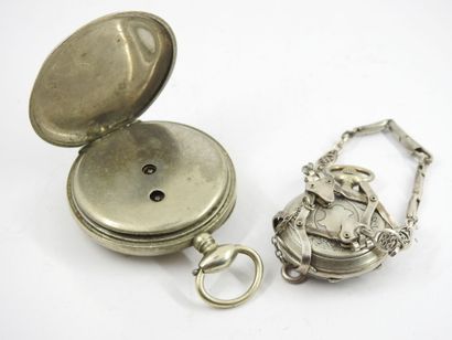 Silver pocket watch (damaged glass) and silver...