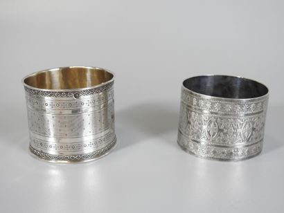 THREE silver napkin rings, Minerve mark....