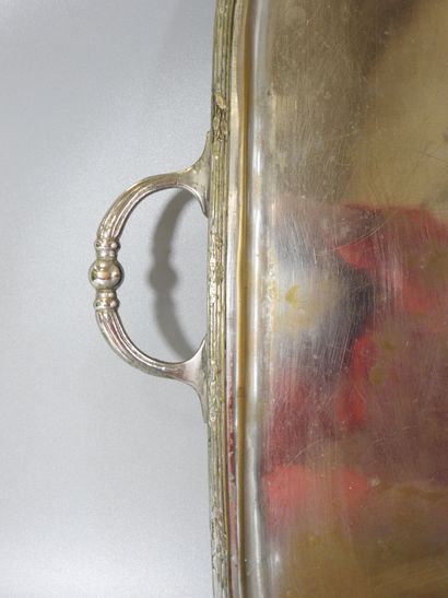 Silver plated metal tray with two handles,...