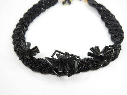 Jet pearl choker necklace, metal clasp