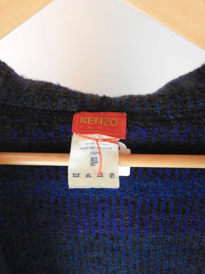 KENZO PARIS: Pure wool knit coat with hood...