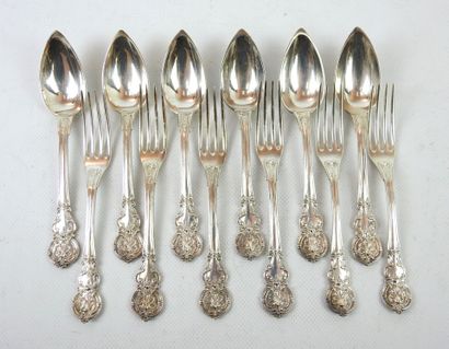 SIX silver CUTLERY of violonnée form with...