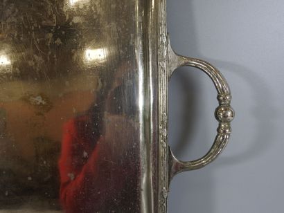 Silver plated metal tray with two handles,...