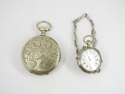 Silver pocket watch (damaged glass) and silver...