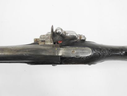 SPAIN. Hunting rifle with carved walnut frame,...