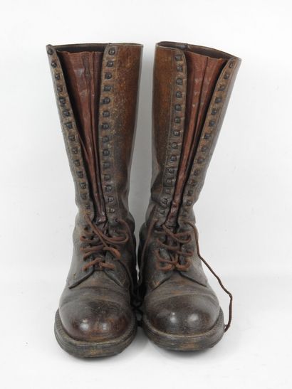 FRANCE. EQUIPMENT. Pair of brown leather...