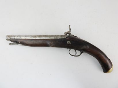 SPAIN. Percussion pistol, walnut frame, round...
