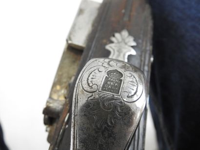 SPAIN. Hunting rifle with carved walnut frame,...