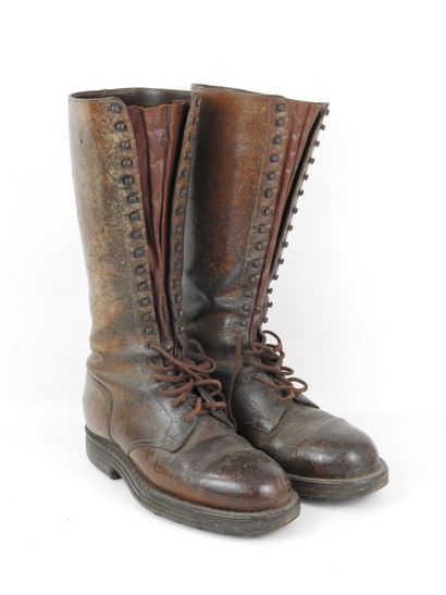 FRANCE. EQUIPMENT. Pair of brown leather...