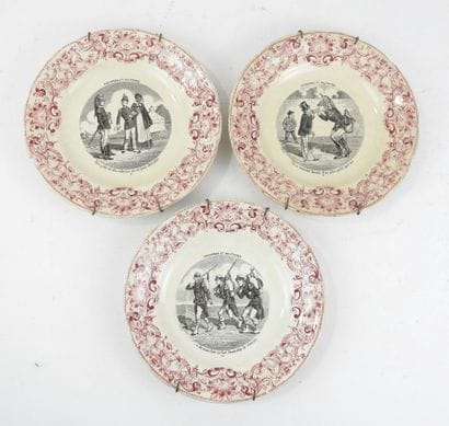 CURIOSITES. GIEN. Suite de 3 assiettes parlantes...