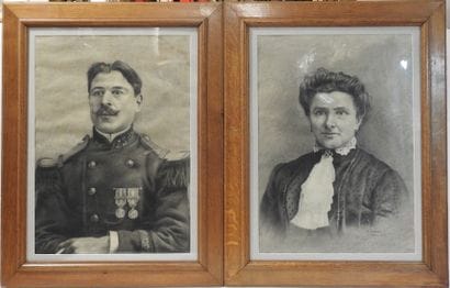 GAMBIER R. Pair of charcoal portraits, one...