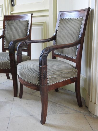 Pair of mahogany armchairs, the armrests...