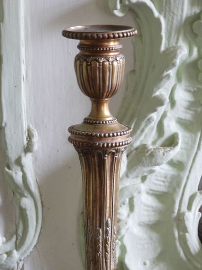 Pair of Louis XVI style gilt bronze fluted...