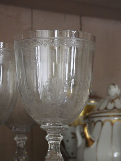 Suite of five crystal glasses with engraved...