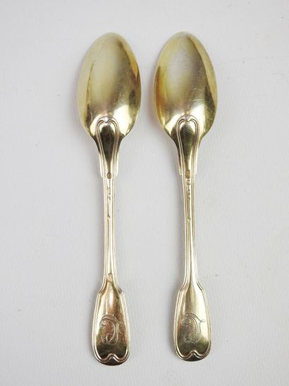 Suite of twelve small silver spoons gilded,...