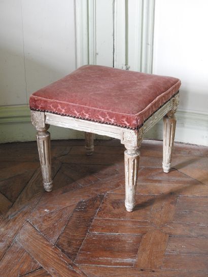 Square shaped stool in molded, carved and...