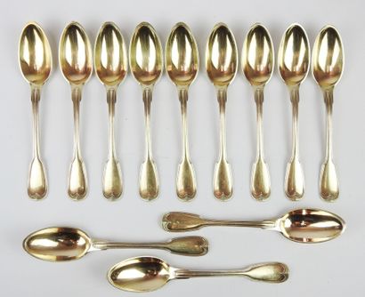 Suite of twelve small silver spoons gilded,...